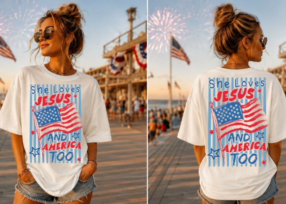 Download She Loves Jesus America Striped Shirt - Premium Resources